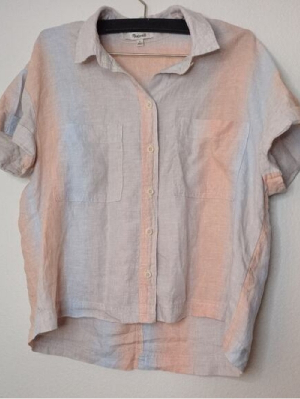 Madewell Beachside Sunset Pastel Striped Button-Up Shirt Linen Loose Fit